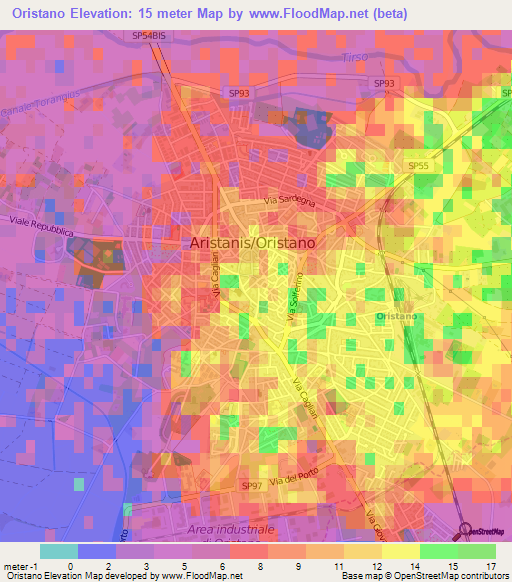 Oristano,Italy Elevation Map