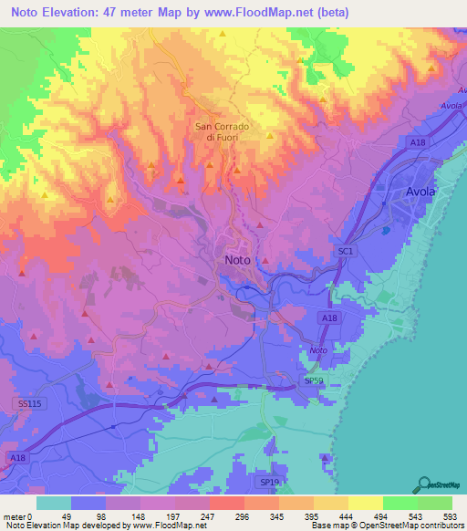 Noto,Italy Elevation Map