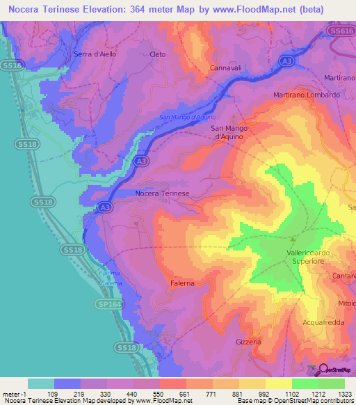 Nocera Terinese,Italy Elevation Map