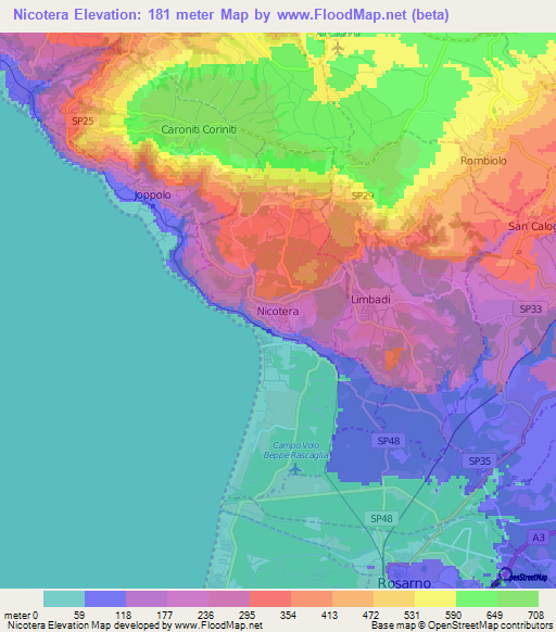 Nicotera,Italy Elevation Map