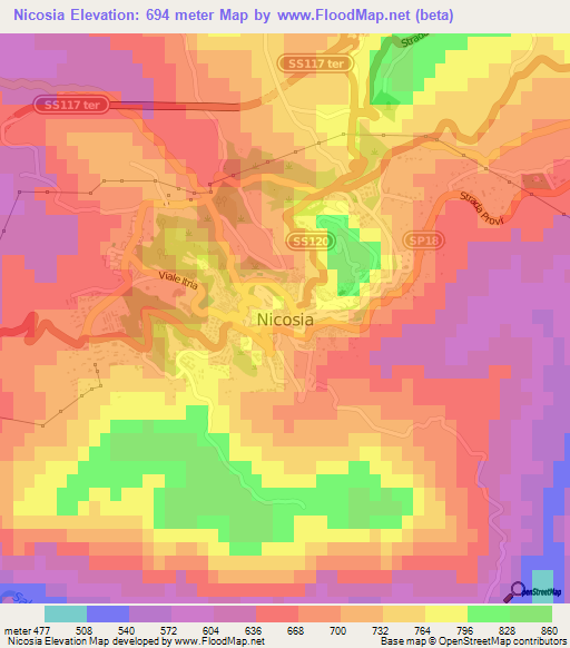 Nicosia,Italy Elevation Map