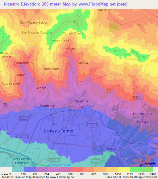 Nicastro,Italy Elevation Map