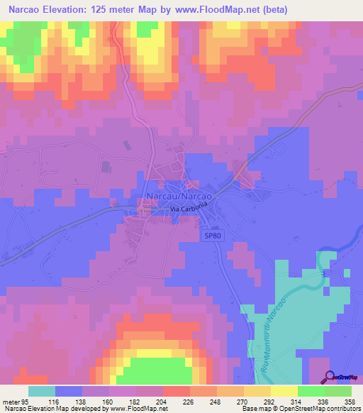 Narcao,Italy Elevation Map