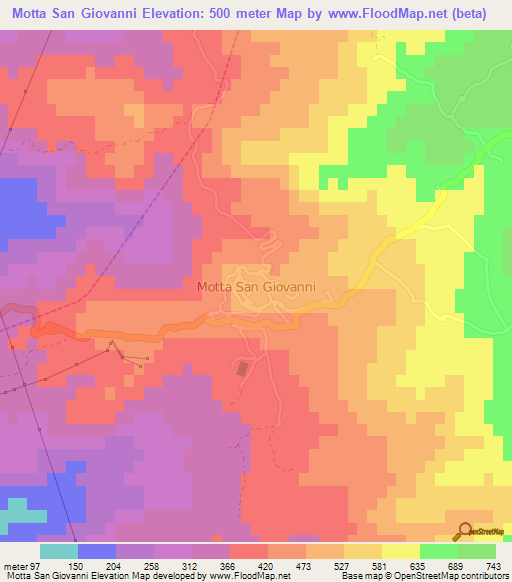 Motta San Giovanni,Italy Elevation Map