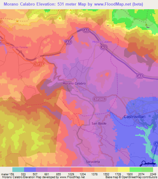 Morano Calabro,Italy Elevation Map