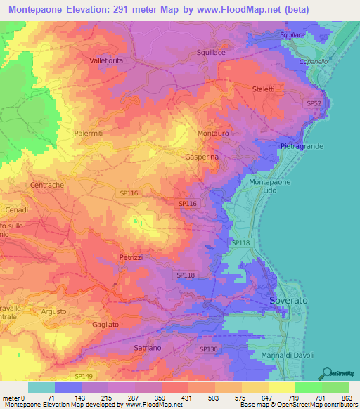 Montepaone,Italy Elevation Map