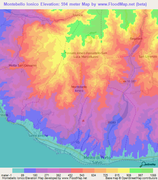 Montebello Ionico,Italy Elevation Map