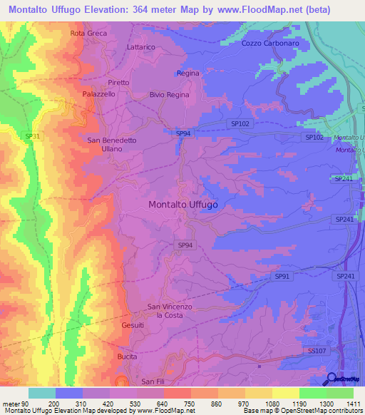 Montalto Uffugo,Italy Elevation Map