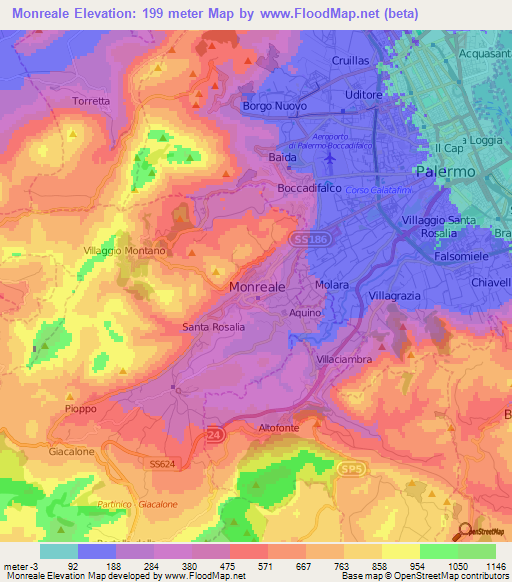 Monreale,Italy Elevation Map