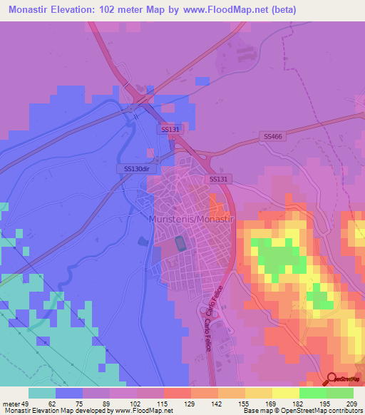 Monastir,Italy Elevation Map