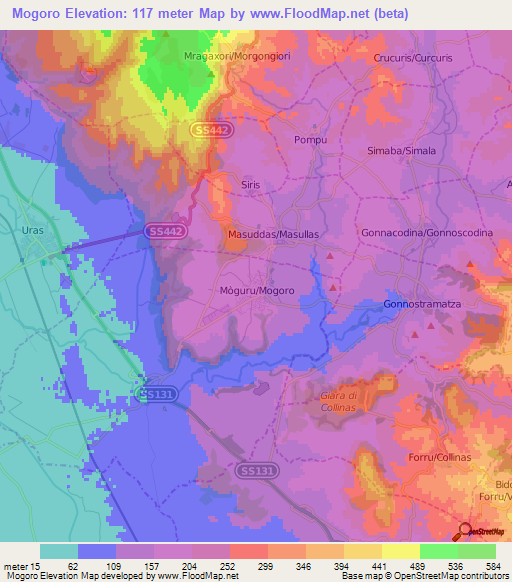 Mogoro,Italy Elevation Map