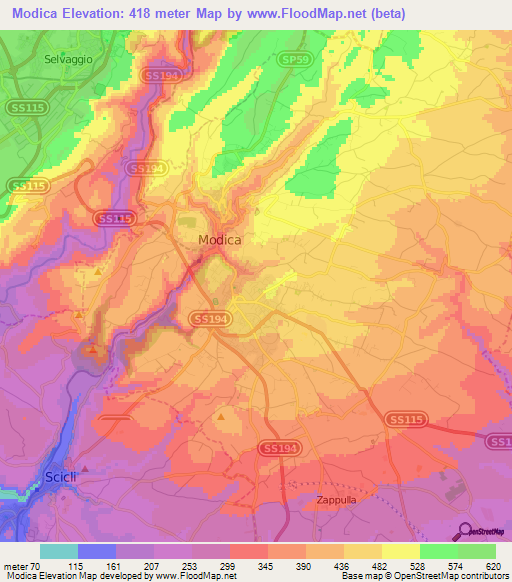 Modica,Italy Elevation Map