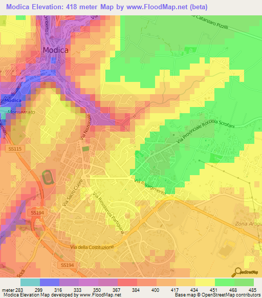 Modica,Italy Elevation Map