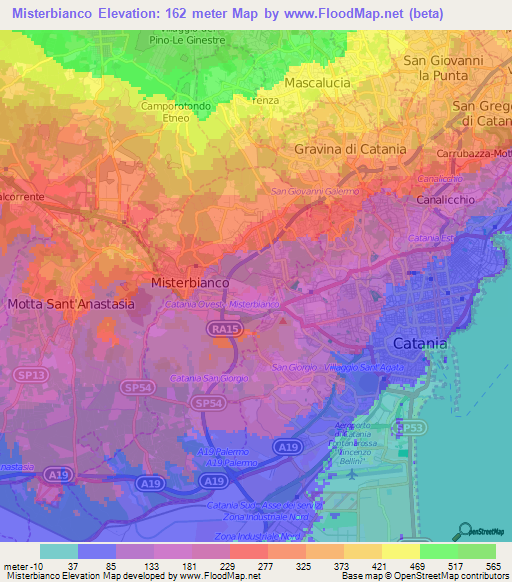 Misterbianco,Italy Elevation Map