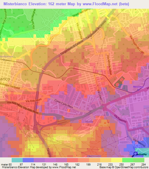 Misterbianco,Italy Elevation Map