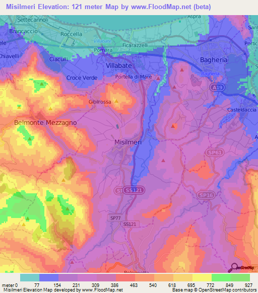 Misilmeri,Italy Elevation Map