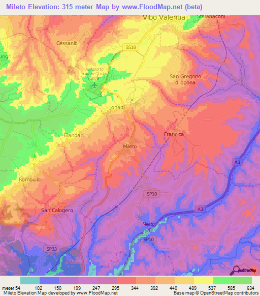 Mileto,Italy Elevation Map