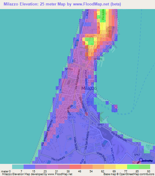 Milazzo,Italy Elevation Map