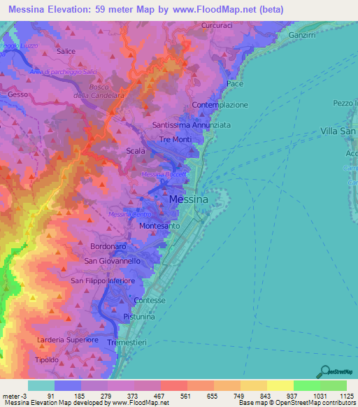 Messina,Italy Elevation Map