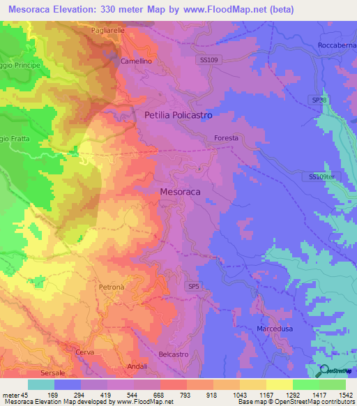 Mesoraca,Italy Elevation Map