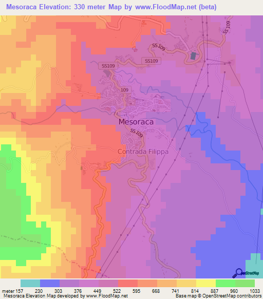 Mesoraca,Italy Elevation Map