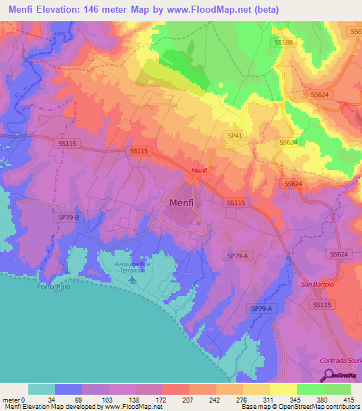 Menfi,Italy Elevation Map