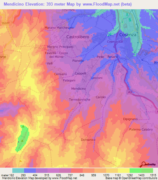 Mendicino,Italy Elevation Map