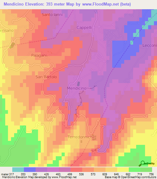 Mendicino,Italy Elevation Map