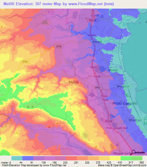 Melilli,Italy Elevation Map