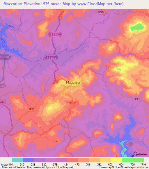 Mazzarino,Italy Elevation Map