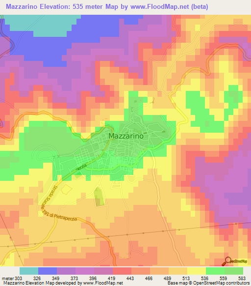 Mazzarino,Italy Elevation Map