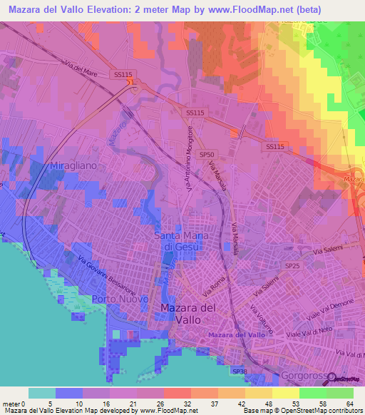 Mazara del Vallo,Italy Elevation Map