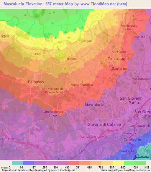 Mascalucia,Italy Elevation Map