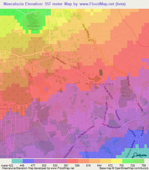 Mascalucia,Italy Elevation Map