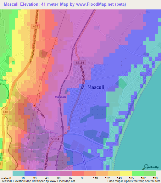 Mascali,Italy Elevation Map