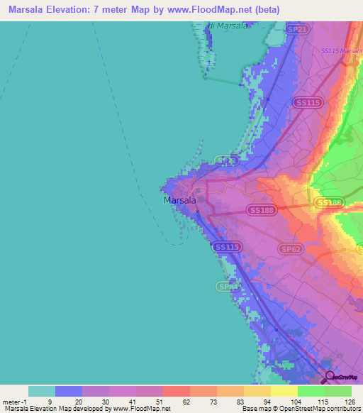 Marsala,Italy Elevation Map