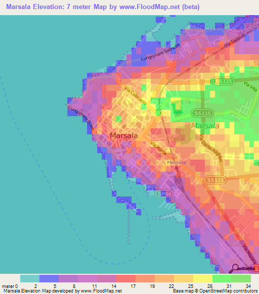 Marsala,Italy Elevation Map