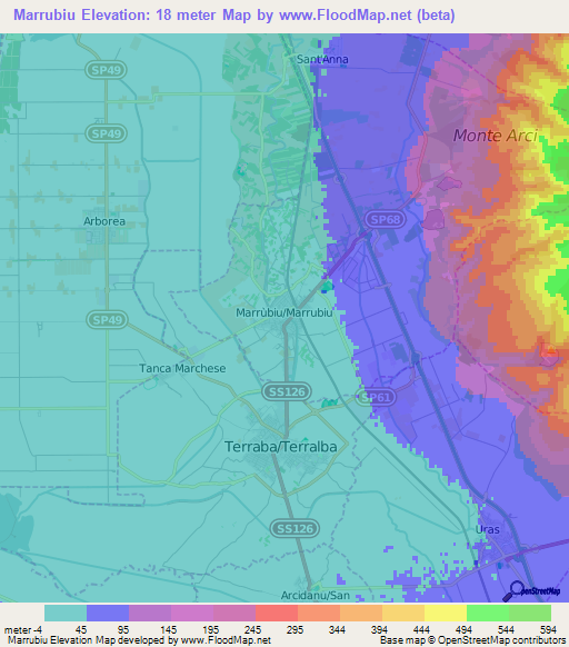 Marrubiu,Italy Elevation Map