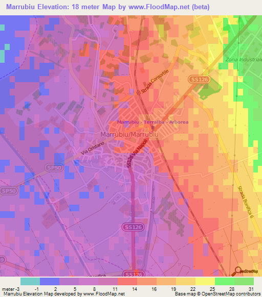 Marrubiu,Italy Elevation Map