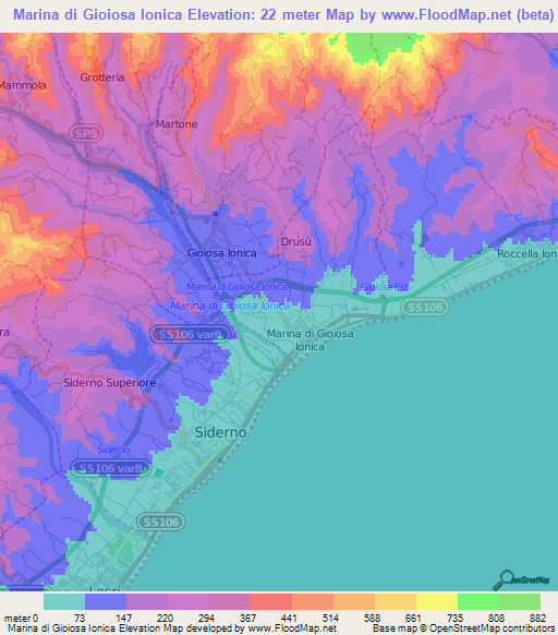 Marina di Gioiosa Ionica,Italy Elevation Map