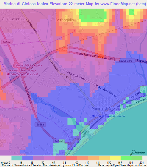 Marina di Gioiosa Ionica,Italy Elevation Map