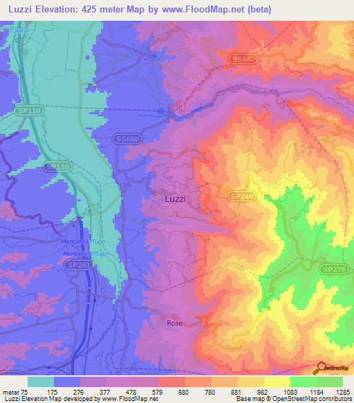 Luzzi,Italy Elevation Map