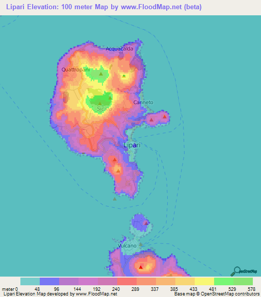 Lipari,Italy Elevation Map