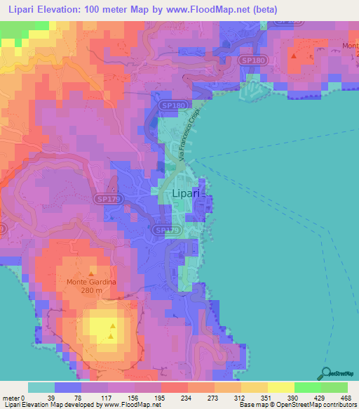 Lipari,Italy Elevation Map