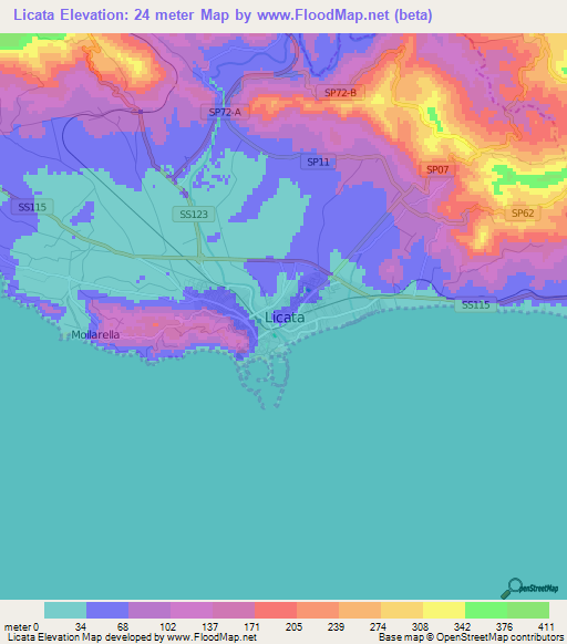 Licata,Italy Elevation Map