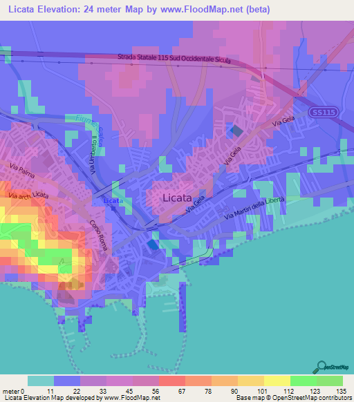 Licata,Italy Elevation Map