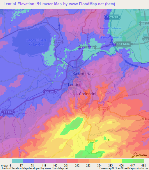 Lentini,Italy Elevation Map