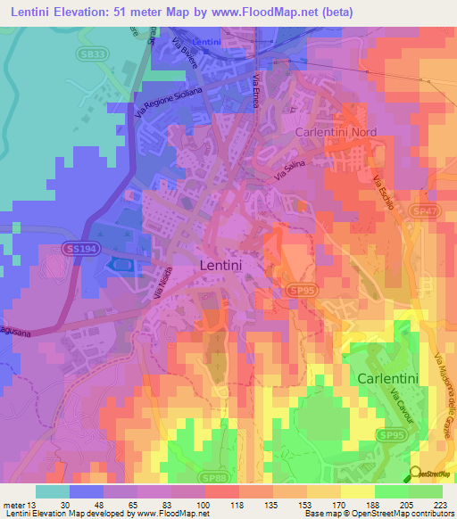 Lentini,Italy Elevation Map