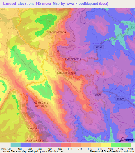 Lanusei,Italy Elevation Map