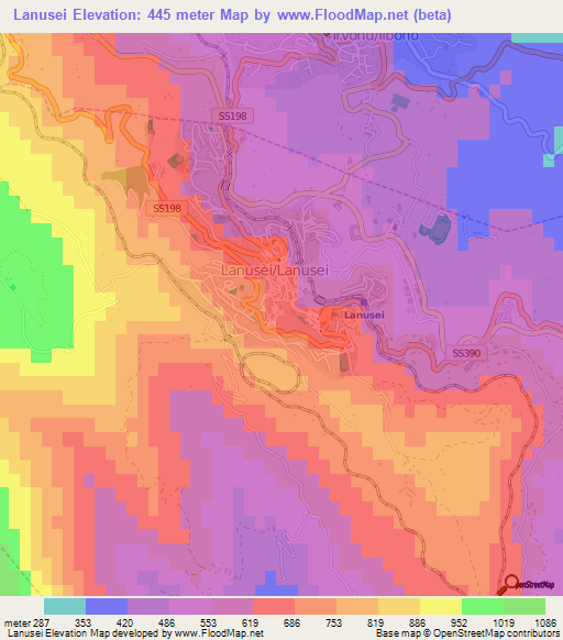 Lanusei,Italy Elevation Map